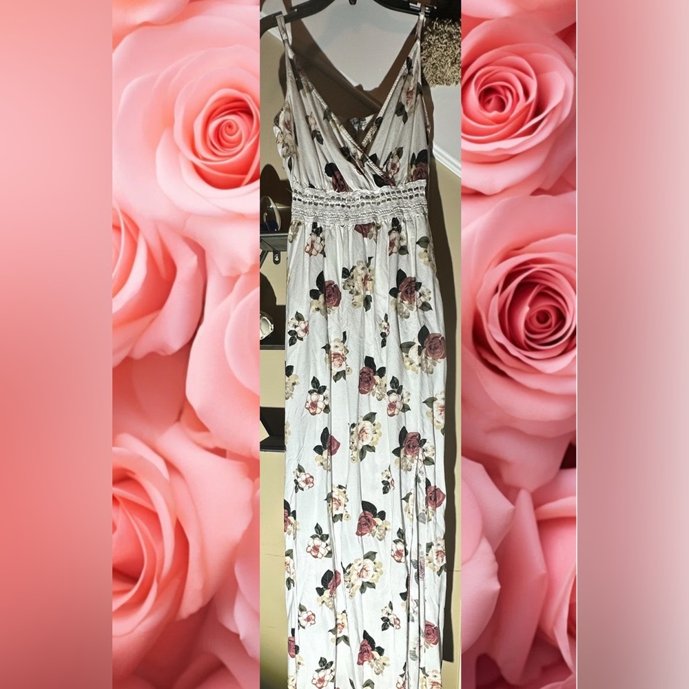 Long, high split cut floral dress